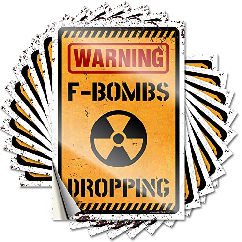 Lustiger Aufkleber, Warnung, F-Bombs Fallenlassen, lustiger Aufkleber, 10 Stück, Werkzeug-Aufkleber für Männer, Höhlendekoration (Größe: 12 x 18 cm) von CakJuice