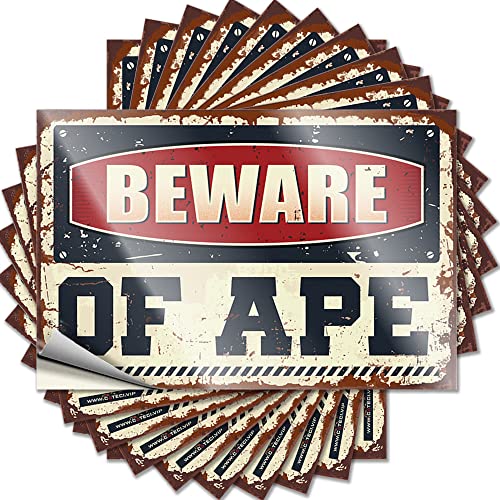 Lustiger Aufkleber "Beware of Ape" lustiger Aufkleber, 10 Stück, Werkzeug-Aufkleber für Männer, Höhlendekoration (Größe: 8 x 12 cm) von CakJuice