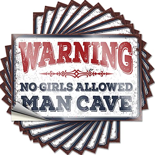 Lustiger Aufkleber mit Aufschrift "Warning! Man Cave No Girls Allowed", 10 Stück, Werkzeug-Aufkleber für Männer, Höhlendekoration (Größe: 6 x 9 cm) von CakJuice