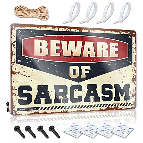 Lustiges Blechschild mit Aufschrift "Beware of Sarcasm", Blechschild mit Aufschrift "Beware of Sarcasm", Metallschild, Dekoration, Vintage-Stil, 20 x 30 cm von CakJuice