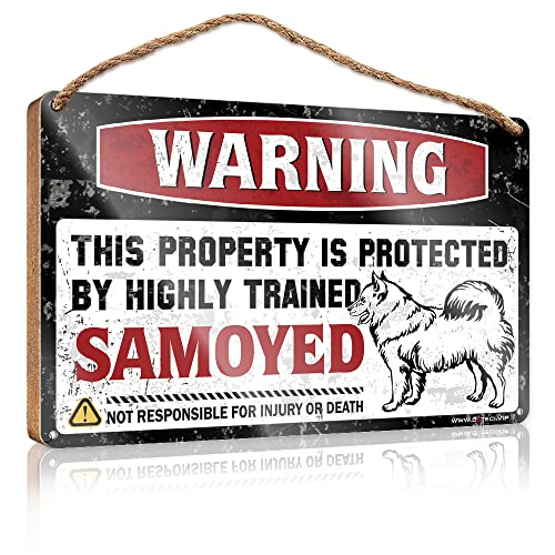 Lustiges Holzschild mit Aufschrift "Warning This Property Is Protected By A Highly Trained Samojede", WC-Dekor, Schlafsaal-Zubehör, Größe: 20 x 30 cm Lustiges Holzschild mit Aufschrift "Warning This Property Is Protected By A Highly Trained Samojede", WC-Dekor, Schlafsaal-Zubehör, Größe: 20 x 30 cm von CakJuice