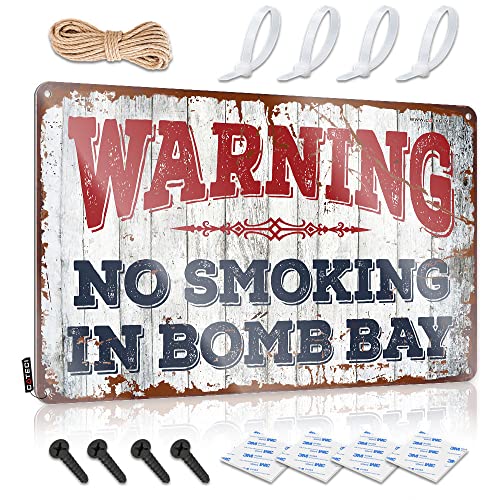 Lustiges Warnschild "Warning No Smoking In Bomb Bay", Blechschild, Poolsachen, Barregeln, Blechschild (Größe: 20 x 30 cm) von CakJuice