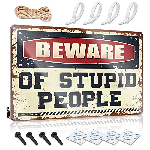 Lustiges Warnschild mit Aufschrift "Beware Of Stupid People", Poolsachen, Barregeln, Blechschild (Größe: 20 x 30 cm) von CakJuice