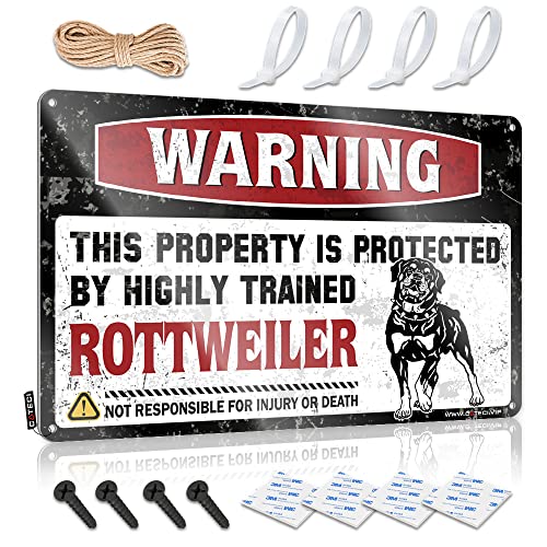 Lustiges Warnschild mit Aufschrift "Warning This Property Is Protected By A Highly Trained Rottweiler", Blechschild, Pool-Stoff-Barregeln, Blechschild (Größe: 20 x 30 cm) von CakJuice