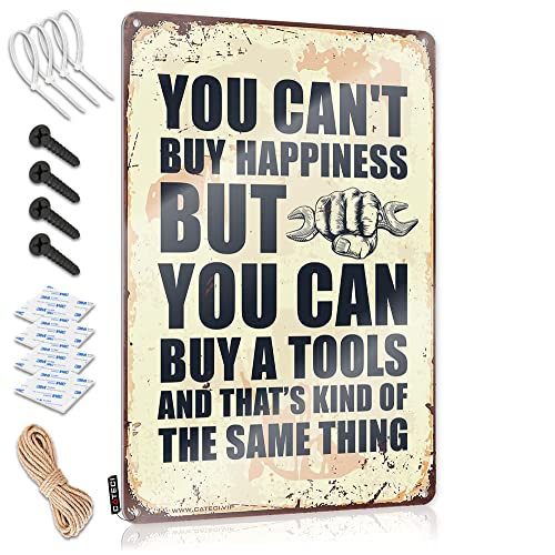 Lustiges Warnschild mit englischer Aufschrift "You Can't Buy Happiness But You Can Buy A Tools", für Poolsachen, Barregeln, Blechschild (Größe: 20 x 30 cm) von CakJuice