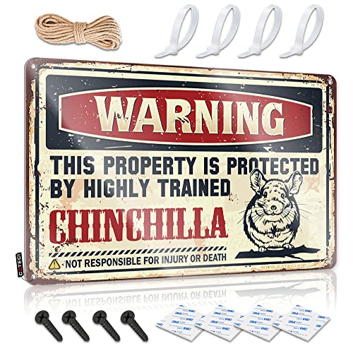 Mancave Accessories Men Warning This Property is Protected by A Highly Trained Chinchilla Schild Man Cave Decor and Accessories Cheers Blechschild (Größe: 30 x 40 cm) von CakJuice