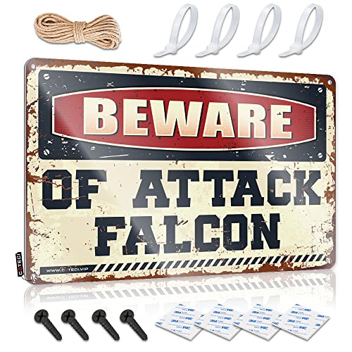 Men Cave Decor Beware of Attack Falcon Blechschild Outdoor Bar Dekor THC Blechschild (Größe: 20 x 30 cm) von CakJuice