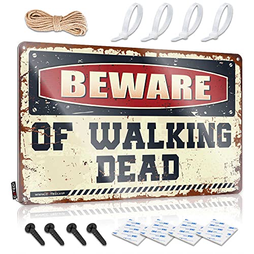 Metallschild "Beware of Walking Dead", Metallschild, Bar-Dekoration für Zuhause, Waffenliebhaber, Geschenke für Männer (Größe: 20 x 30 cm) von CakJuice