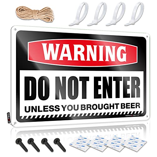 Metallschilder für Männerhöhle Warnung Do Not Enter Unless You Brought Beer Schild Personalisierte Barschilder Blechschild Metall (Größe: 30 x 40 cm) von CakJuice