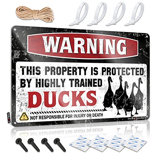 Please Keep Door Closed Schild Warning This Property is Protected by a Highly Trained Duck Metallschild Lustige Jagdgeschenke Männerhöhle Dekor (Größe: 20 x 30 cm) von CakJuice
