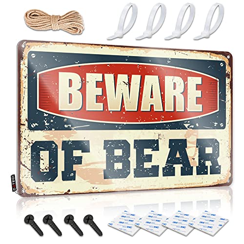 Ringschilder für Home Security Beware of Bear Metallschild Geschenke für Männer unter 10 Männerhöhle (Größe: 20 x 30 cm) von CakJuice