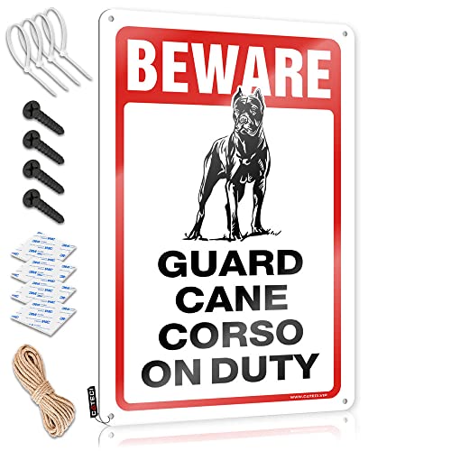 Things for Boys Room Beware! Guard Cane Corso On Duty Blechschild Terrasse Dekor Jungen Schlafzimmer Dekor (Größe: 20 x 30 cm) von CakJuice