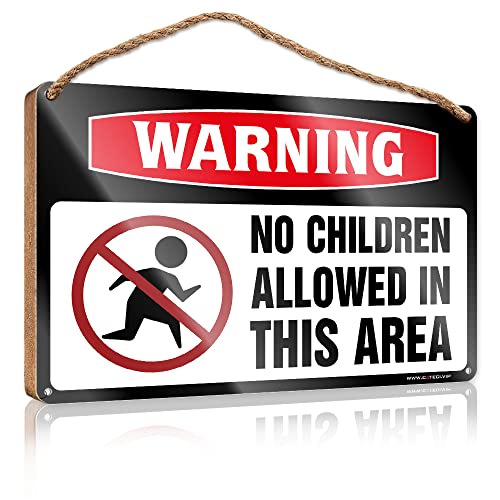 Türschild "Work from Home", Aufschrift "Warning No Children Allowed in This Area", Holzschild, Männerhöhle, Möbel, Freunde, Schilder für Heimdekoration (Größe: 15 x 28 cm) von CakJuice