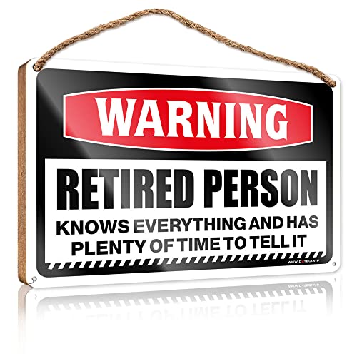 Türschild "Work from Home", Aufschrift "Warning Retired Person Knows Everything", Holzschild, Männerhöhle, Möbel, Freunde, Schilder für Heimdekoration (Größe: 15 x 28 cm) von CakJuice