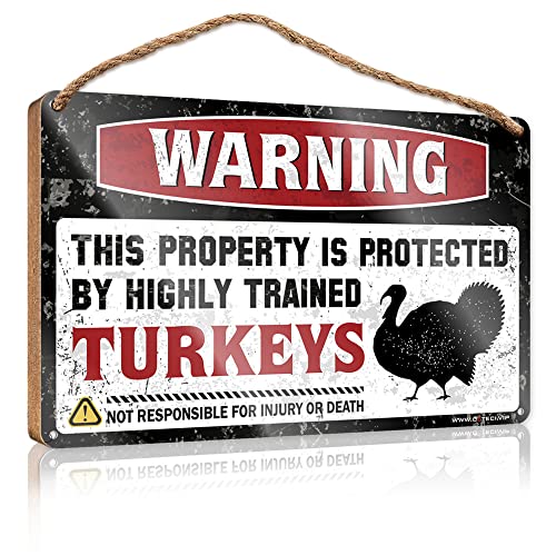 Türschild mit Aufschrift "Work from Home", Aufschrift "Warning This Property is Protected by A Highly Trained Turkey", Holzschild, Männerhöhle, Möbel, Freunde, Schilder für Heimdekoration (Größe: 20 x Türschild mit Aufschrift "Work from Home", Aufschrift "Warning This Property is Protected by A Highly Trained Turkey", Holzschild, Männerhöhle, Möbel, Freunde, Schilder für Heimdekoration (Größe: 20 x von CakJuice
