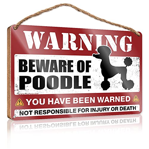 Türschild mit Aufschrift "Work from Home", "Beware of Poodle", Holzschild, Männerhöhle, Möbel, Freunde, Schilder für Heimdekoration (Größe: 20 x 30 cm) von CakJuice