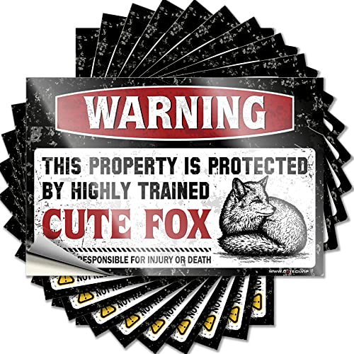 Werkzeug-Aufkleber, Aufschrift "Warning This Property is Protected by A Highly Trained Cute Fox", lustiger Aufkleber, 10 Stück, Werkzeug-Aufkleber (Größe: 12 x 18 cm) von CakJuice