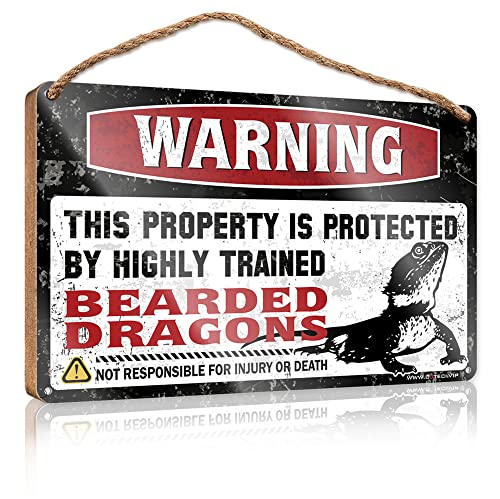 Winterschilder für Heimdekoration, Warnung This Property Is Protected By A Highly Trained Bearded Dragon2, Holzschild, Sommerdekoration, hängende Dekoration, Tür (Größe: 20 x 30 cm) von CakJuice