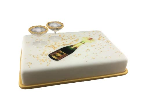 Cake Company Tortendekoration Geburtstag und Jubiläum | Motivtorte Sektflasche "Alles Gute" mit essbarer Sektfalsche aus Zucker und kleinen Champagnergläsern von Cake Company