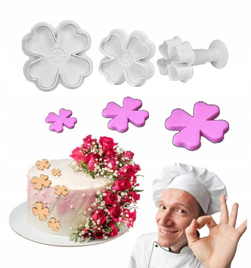 CakeLand Kugelausstecher Klee Ausstecher mit Präger für Zuckermasse (3 Stück) von CakeLand