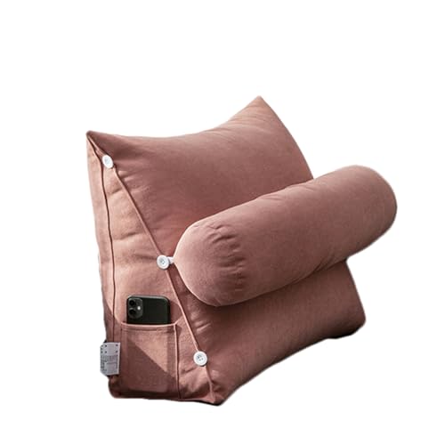 Cakers Lesekissen Rückenkissen mit Nackenrolle, Kissen Dreieck Rückenlehne, Rückenkissen für Bett Keilkissen, Rückenstütze, Sitzstützkissen Zum Entspannen, Lesen, Fernsehen (Rosa,60 * 50 * 20cm) von Cakers