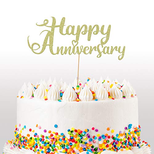 Cakeshop Happy Anniversary Glitter Cake Topper, Hochzeitstorten-Topper, Dekoration, Jahrestag, doppelseitig, 400 g/m², Glitzerkarte, 14 Farben und viele Stile (Champagner) von Cakeshop