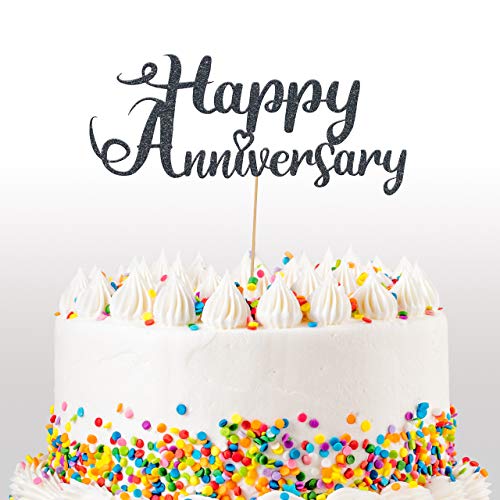Cakeshop Happy Anniversary Glitter Cake Topper, Hochzeitstorten-Topper, Dekoration Jahrestag – doppelseitige 400 g/m² Glitzerkarte, Auswahl 14 Farben und viele Stile (schwarz) von Cakeshop