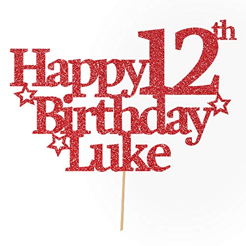 Personalised Happy Birthday Glitter Cake Topper by Cakeshop | Custom Colour Any Name & Any Age Glitter Cake Decoration for 1st 10th 16th 18th 20th 21st 30th 40th 50th 60th 70th 80th Party (Red) von Cakeshop
