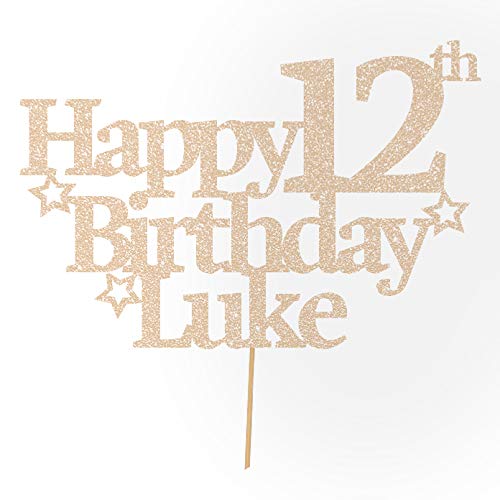 Personalised Happy Birthday Glitter Cake Topper by Cakeshop | Custom Colour Any Name & Any Age Glitter Cake Decoration for 1st 10th 16th 18th 20th 21st 30th 40th 50th 60th 70th 80th Party (Rose Gold) von Cakeshop