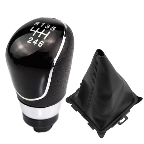 Cakievro Auto Schaltknauf Manuelles 5/6-Gang-Auto-Schalthebel-Abdeckungsset für Ford Fiesta 2008 2009 2010 2011 2012 (Schwarz 6-Gang+Auto Schaltsack) von Cakievro