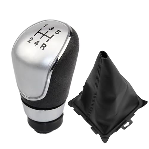 Cakievro Auto Schaltknauf Manuelles 5/6-Gang-Auto-Schalthebel-Abdeckungsset für Ford Fiesta 2008 2009 2010 2011 2012 (Silber 5-Gang+Auto Schaltsack) von Cakievro