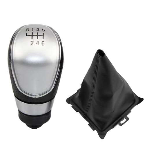Cakievro Auto Schaltknauf Manuelles 5/6-Gang-Auto-Schalthebel-Abdeckungsset für Ford Fiesta 2008 2009 2010 2011 2012 (Silber 6-Gang+Auto Schaltsack) von Cakievro