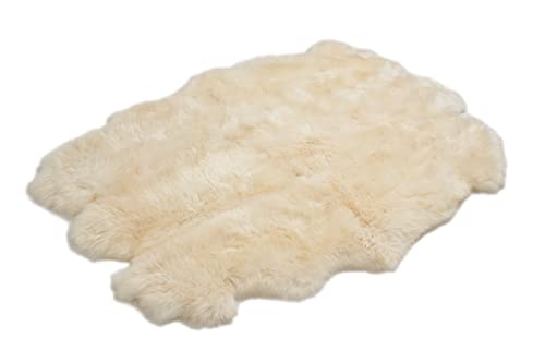 Cakla Lammfell Echt 200-190 cm x 110-160 cm - Schaffell Echt aus Zwei Lederseiten Genäht - Fellteppich Weiß - Deko Fell für Stühle und Sofa - Natürliche Lammfell Teppich Wohnzimmer von Cakla