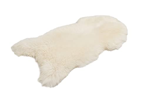 Cakla Lammfell Echt 100-110 cm - Schaffell Echt Groß - Fellteppich Weiss - Weich und Flauschig - Fell für Stühle - Lammfell Teppich - 100% Bio - Schafsfelle - Dekofell - Schafsfell Felle von Cakla