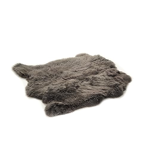 Cakla Lammfell Echt 110-100 cm x 110x100 cm - Schaffell Echt aus Zwei Lederseiten Genäht - Fellteppich Grau - Deko Fell für Stühle und Sofa - Natürliche Lammfell Teppich Wohnzimmer von Cakla