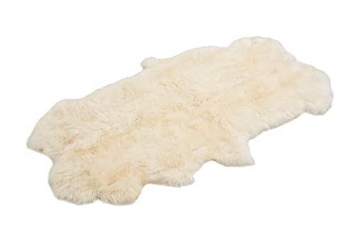 Cakla Lammfell Echt 200-190 cm x 110-120 cm - Schaffell Echt aus Zwei Lederseiten Genäht - Fellteppich Weiß - Deko Fell für Stühle und Sofa - Natürliche Lammfell Teppich Wohnzimmer von Cakla