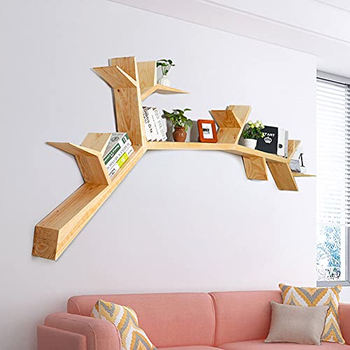 Baumförmiges Massivholz-Bücherregal Wandregal Massivholz Schweberegale Wohnzimmer Wandregale Kreative Wand Dekorativ Rahmen Regal, Lagerregal Wohnzimmer Sofa Rückseite Hintergrund Wand 150 cm, 150 m von Cakunmik