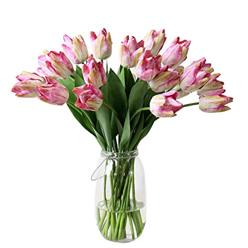 Calcifer 12 Stück 53 cm große 3D-Druck PU Real Touch Papagei Tulpen Künstliche Blumen Braut halten Blumen Home Garten Hochzeit Party Dekoration (Rose Rot) von Calcifer