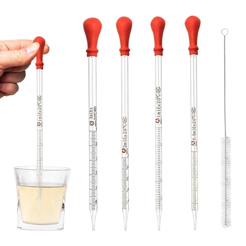 5 Stück Transfer Pipetten mit Gummispitze 0.5ml/1ml /2ml /3 ml Pipette Glas mit Klein Tropferpinsel Leicht zu Reinigen Pipette für Süßigkeitenformen Baby-Futterspender und Bastelarbeiten von Caldamn