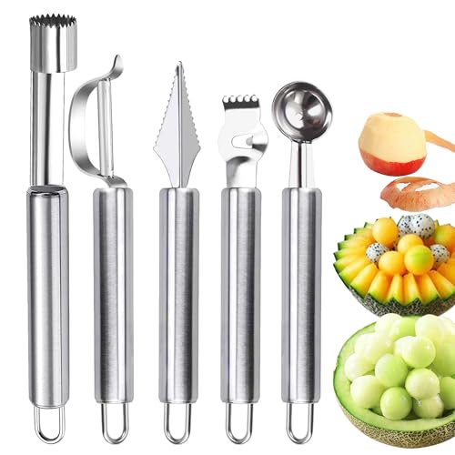 Obst Werkzeug 5 Stück mit Edelstahl Apfelentkerner Zestenschneider Zitronenschaber Obstschnitzmesser Kugelausstecher Ausstechlöffel Obst und Gemüse Entfernen Sie Mühelos Schalen von Obst oder Gemüse von Caldamn