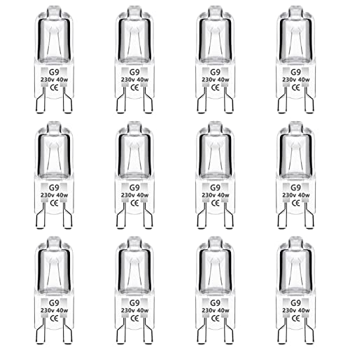 Caldarax 12 Stück G9 Halogenlampen 40W 230V Dimmbar, G9 Backofenlampe, 2700K Warmweiß Halogenbirnen, 480lm, 360° Abstrahlwinkel, G9 Bi-Pin Base, für Backofenlampe, Leuchter von Caldarax