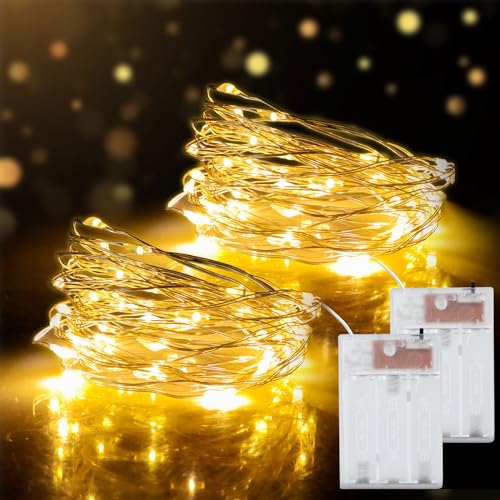 2 Stück 5m 50LEDs Lichterkette Batterie Betrieb, Warmweiß, IP44 Wasserdicht, LED Lichterkette, Beleuchtung Deko für Drinnen und Draußen, Party, Garten, Weihnachten, Halloween, Hochzeit von Caldarax