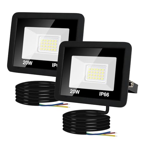 2 Stücke LED Strahler Außen, 20W Scheinwerfer Superhell 2000LM Außenstrahler 6000K Kaltweiß IP66 Wasserdicht, Fluter Außenlampe für Garten, Garage, Innenhöfe, Türen, Flur von Caldarax