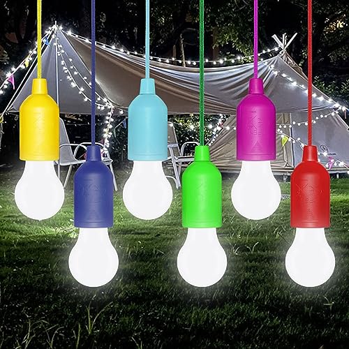 6 Stück Campinglampe, Light LED Camping, mit Zugschalter, Batteriebetrieben Tragbare LED Lampen, Zeltlampe Glühbirne, für BBQ, Camping, Zelt, Garten, Party Dekoration(Kaltweiß 6000K) von Caldarax