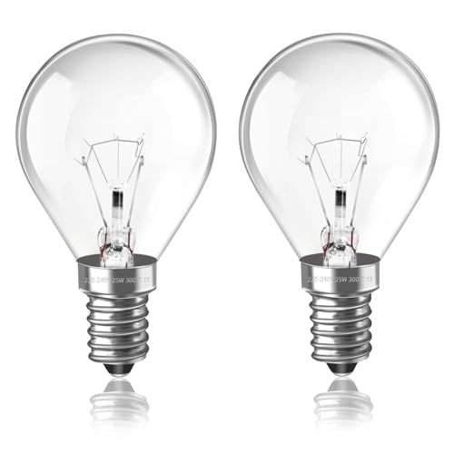Backofenlampe E14 G45 AC 230V, Bis 300°C Hitzebeständiges, 2700K Warmweiß Herd-birne, 45mm x 77mm, Dimmbar Globe Klar Lampen, Backofen Glühbirne E14 für Ofen, Tischlamp, 2 Stück von Caldarax
