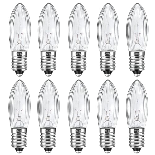 Caldarax 10 Stück E10 34V 3W Ersatzbirnen Glühbirne Topkerzen für 7 Schwibbogen, Warmweiß 2700K, 30LM, Klar Riffelkerze Spitzschaftkerze, für Brennstellen, Lichterketten, Schwibbogen, Weihnachtsbaum Caldarax 10 Stück E10 34V 3W Ersatzbirnen Glühbirne Topkerzen für 7 Schwibbogen, Warmweiß 2700K, 30LM, Klar Riffelkerze Spitzschaftkerze, für Brennstellen, Lichterketten, Schwibbogen, Weihnachtsbaum von Caldarax