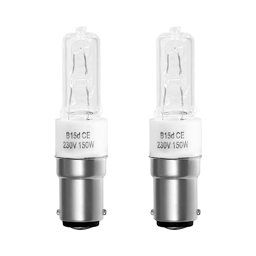 Caldarax 2 Stück B15d 150W Halogenlampe Dimmbar, Warmweiß 2700K, 2870LM, Klar Halogenlampe Ceram Base, für Deckenlampe, Kronleuchter, Nähmaschinenlampe, Wandlampe von Caldarax