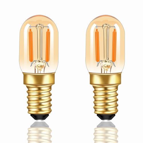 Caldarax 2 Stück E14 1W LED Glühbirne Warmweiss 2200K T22 Mini Röhrenbirne Ersatz 10 Watt Glühlampe, 100LM Amber E14 Vintage Filament Nachtlicht Kühlschranklampe, 220V, Nicht Dimmbar von Caldarax