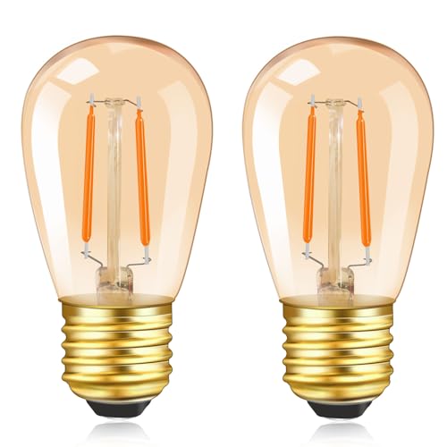 Caldarax 2 Stück E27 LED Warmweiss 1W Edison Vintage Glühbirne Ersetzt 10 Watt Glühlampen, Warmweiß 2200K Retro Amber S14 Leuchtmittel Filament LED E27 Nachtlicht Birnen, Nicht Dimmbar von Caldarax