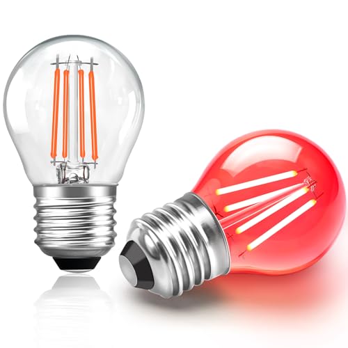 Caldarax 2 Stück E27 Rot LED Glühbirnen 4W 230V, Golf G45, Ersatz für 40W Glühlampe, 400LM, Klare Filament LED-Lampen, Farbige Glühbirne, Dekoration für Hochzeit Halloween Weihnachten Party Bar Caldarax 2 Stück E27 Rot LED Glühbirnen 4W 230V, Golf G45, Ersatz für 40W Glühlampe, 400LM, Klare Filament LED-Lampen, Farbige Glühbirne, Dekoration für Hochzeit Halloween Weihnachten Party Bar von Caldarax